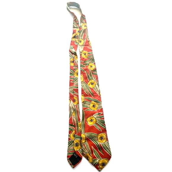 Boss Hugo Boss 100% Silk Neck Tie Made in Italy EUC Red Tropical Floral - Picture 3 of 8